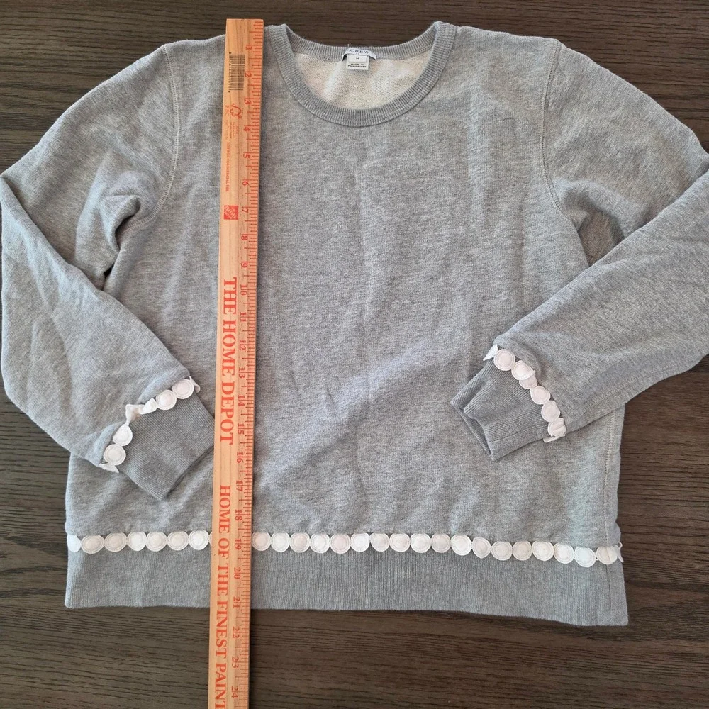 J.Crew Gray Scalloped Eyelet Trim Cotton French Terry Sweatshirt M
